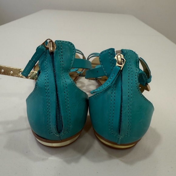 Masiero Leather Blue Cut Out Flat Sandals 7 - Picture 2 of 3